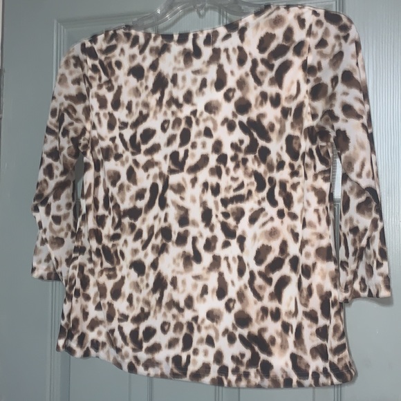 Sag Harbor Women’s Top Size PL, Brown/Leopard Print Cowl Neck with 3/4 Sleeves. - Picture 3 of 4